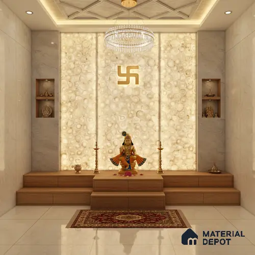 Multi Colour Stone Look Alabaster Sheet/Panel 8 ft x 4 ft - 6 mm | PN 03099 | Suitable for Pooja Room, Feature Wall, Foyer, Ceiling & Reception | Width is Subjected to 5% Variation