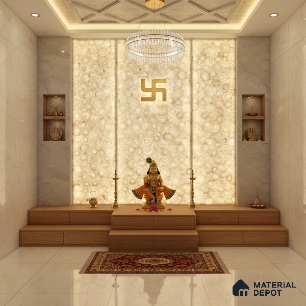Multi Colour Stone Look Alabaster Sheet/Panel 8 ft x 4 ft - 6 mm | PN 03099 | Suitable for Pooja Room, Feature Wall, Foyer, Ceiling & Reception | Width is Subjected to 5% Variation