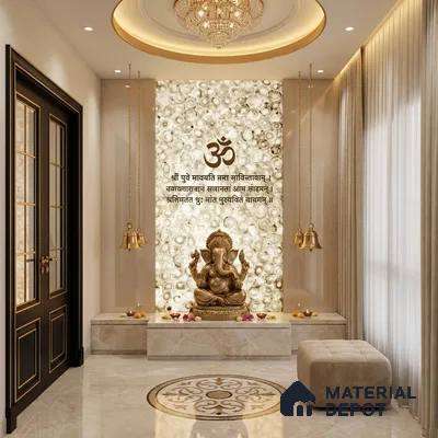 Multi Colour Stone Look Alabaster Sheet/Panel 8 ft x 4 ft - 6 mm | PN 03099 | Suitable for Pooja Room, Feature Wall, Foyer, Ceiling & Reception | Width is Subjected to 5% Variation