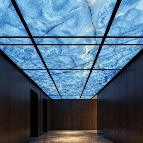 Blue Stone Look Alabaster Sheet/Panel 8 ft x 4 ft - 6 mm | PN 03100 | Suitable for Pooja Room, Feature Wall, Foyer, Ceiling & Reception | Width is Subjected to 5% Variation