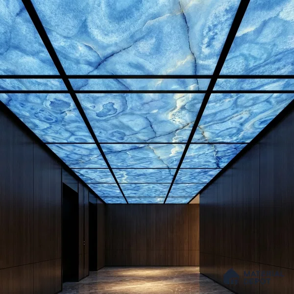 Blue Stone Look Alabaster Sheet/Panel 8 ft x 4 ft - 6 mm | PN 03100 | Suitable for Pooja Room, Feature Wall, Foyer, Ceiling & Reception | Width is Subjected to 5% Variation