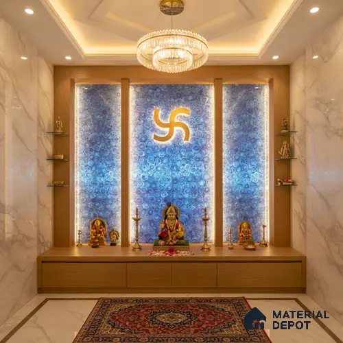 Blue Stone Look Alabaster Sheet/Panel 8 ft x 4 ft - 6 mm | PN 03100 | Suitable for Pooja Room, Feature Wall, Foyer, Ceiling & Reception | Width is Subjected to 5% Variation
