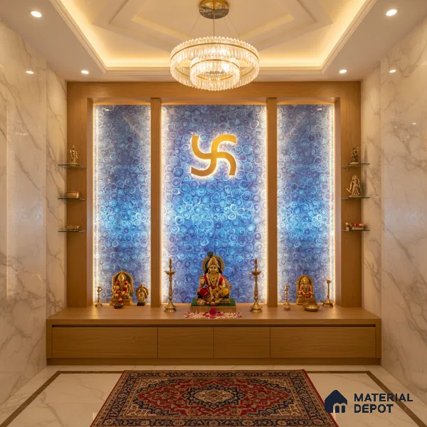 Blue Stone Look Alabaster Sheet/Panel 8 ft x 4 ft - 6 mm | PN 03100 | Suitable for Pooja Room, Feature Wall, Foyer, Ceiling & Reception | Width is Subjected to 5% Variation