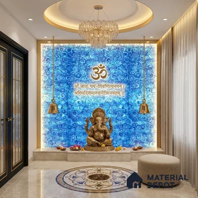 Blue Stone Look Alabaster Sheet/Panel 8 ft x 4 ft - 6 mm | PN 03100 | Suitable for Pooja Room, Feature Wall, Foyer, Ceiling & Reception | Width is Subjected to 5% Variation