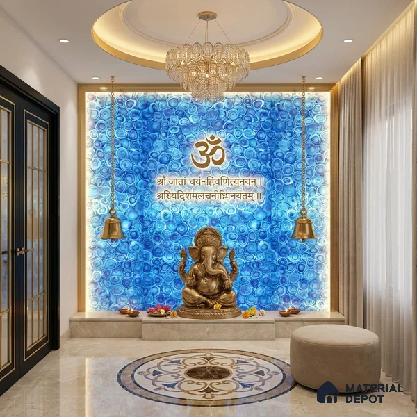 Blue Stone Look Alabaster Sheet/Panel 8 ft x 4 ft - 6 mm | PN 03100 | Suitable for Pooja Room, Feature Wall, Foyer, Ceiling & Reception | Width is Subjected to 5% Variation
