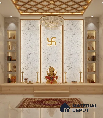 White Stone Look Alabaster Sheet/Panel 8 ft x 4 ft - 8 mm | PN 03102 | Suitable for Pooja Room, Feature Wall, Foyer, Ceiling & Reception | Width is Subjected to 5% Variation