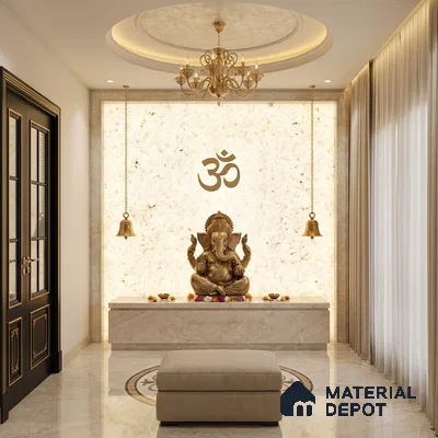 White Stone Look Alabaster Sheet/Panel 8 ft x 4 ft - 8 mm | PN 03102 | Suitable for Pooja Room, Feature Wall, Foyer, Ceiling & Reception | Width is Subjected to 5% Variation