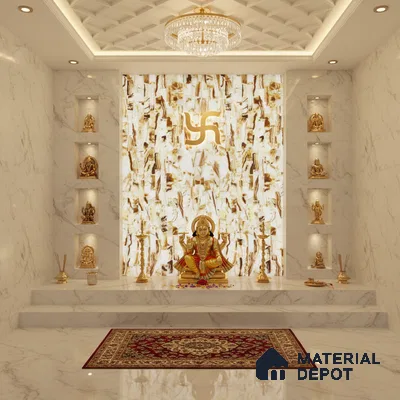 Multi Colour Stone Look Alabaster Sheet/Panel 8 ft x 2 ft - 8 mm | PN 03104 | Suitable for Pooja Room, Feature Wall, Foyer, Ceiling & Reception | Width is Subjected to 5% Variation