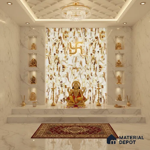 Multi Colour Stone Look Alabaster Sheet/Panel 8 ft x 2 ft - 8 mm | PN 03104 | Suitable for Pooja Room, Feature Wall, Foyer, Ceiling & Reception | Width is Subjected to 5% Variation
