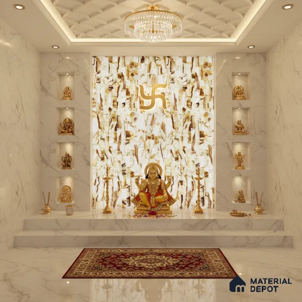 Multi Colour Stone Look Alabaster Sheet/Panel 8 ft x 2 ft - 8 mm | PN 03104 | Suitable for Pooja Room, Feature Wall, Foyer, Ceiling & Reception | Width is Subjected to 5% Variation