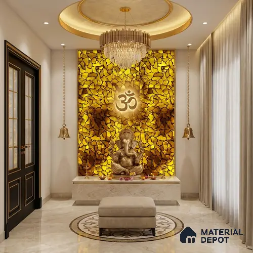 Multi Colour Stone Look Alabaster Sheet/Panel 8 ft x 2 ft - 8 mm | PN 03105 | Suitable for Pooja Room, Feature Wall, Foyer, Ceiling & Reception | Width is Subjected to 5% Variation
