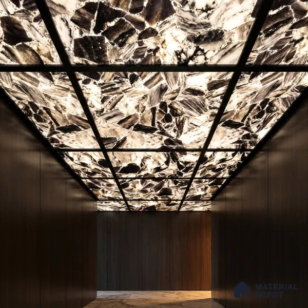 Multi Colour Stone Look Alabaster Sheet/Panel 8 ft x 2 ft - 8 mm | PN 03106 | Suitable for Pooja Room, Feature Wall, Foyer, Ceiling & Reception | Width is Subjected to 5% Variation