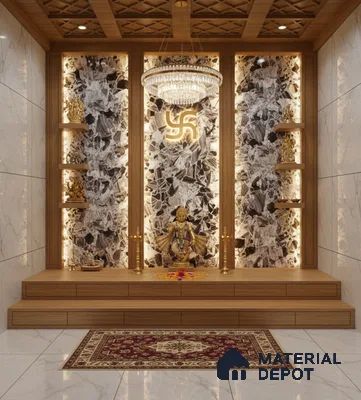 Multi Colour Stone Look Alabaster Sheet/Panel 8 ft x 2 ft - 8 mm | PN 03106 | Suitable for Pooja Room, Feature Wall, Foyer, Ceiling & Reception | Width is Subjected to 5% Variation