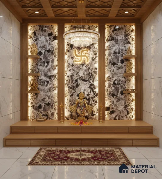 Multi Colour Stone Look Alabaster Sheet/Panel 8 ft x 2 ft - 8 mm | PN 03106 | Suitable for Pooja Room, Feature Wall, Foyer, Ceiling & Reception | Width is Subjected to 5% Variation