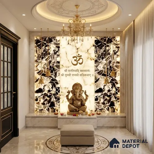 Multi Colour Stone Look Alabaster Sheet/Panel 8 ft x 2 ft - 8 mm | PN 03106 | Suitable for Pooja Room, Feature Wall, Foyer, Ceiling & Reception | Width is Subjected to 5% Variation
