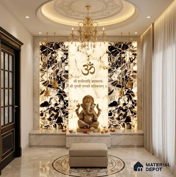 Multi Colour Stone Look Alabaster Sheet/Panel 8 ft x 2 ft - 8 mm | PN 03106 | Suitable for Pooja Room, Feature Wall, Foyer, Ceiling & Reception | Width is Subjected to 5% Variation