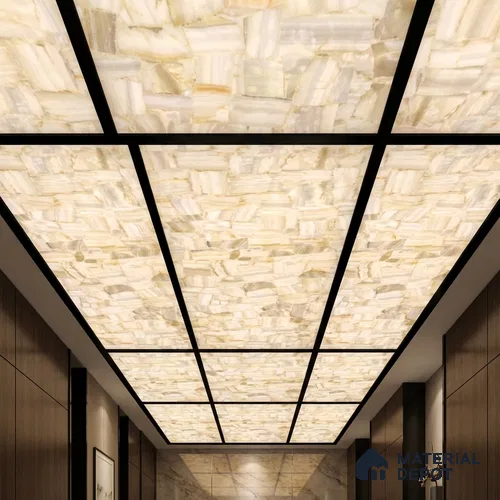 Multi Colour Stone Look Alabaster Sheet/Panel 8 ft x 2 ft - 8 mm | PN 03107 | Suitable for Pooja Room, Feature Wall, Foyer, Ceiling & Reception | Width is Subjected to 5% Variation