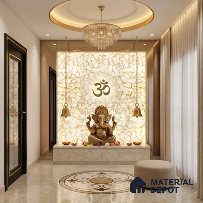 Silver Marble Look Alabaster Sheet/Panel 8 ft x 2 ft - 8 mm | PN 03108 | Suitable for Pooja Room, Feature Wall, Foyer, Ceiling & Reception | Width is Subjected to 5% Variation