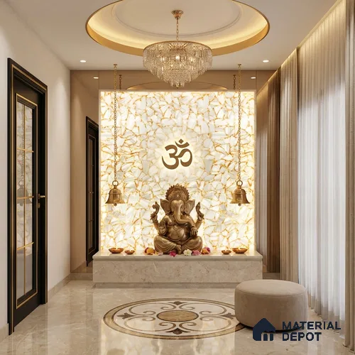 Silver Marble Look Alabaster Sheet/Panel 8 ft x 2 ft - 8 mm | PN 03108 | Suitable for Pooja Room, Feature Wall, Foyer, Ceiling & Reception | Width is Subjected to 5% Variation