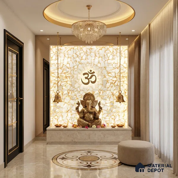 Silver Marble Look Alabaster Sheet/Panel 8 ft x 2 ft - 8 mm | PN 03108 | Suitable for Pooja Room, Feature Wall, Foyer, Ceiling & Reception | Width is Subjected to 5% Variation