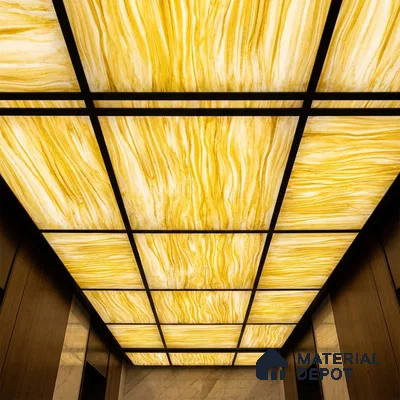 Gold Marble Look Alabaster Sheet/Panel 8 ft x 4 ft - 6 mm | PN 03109 | Suitable for Pooja Room, Feature Wall, Foyer, Ceiling & Reception | Width is Subjected to 5% Variation