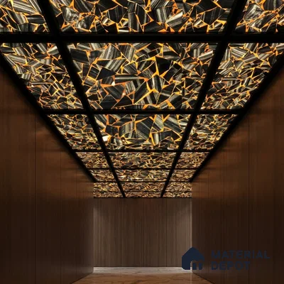 Black Marble Look Alabaster Sheet/Panel 8 ft x 2 ft - 8 mm | PN 03176 | Suitable for Pooja Room, Feature Wall, Foyer, Ceiling & Reception | Width is Subjected to 5% Variation