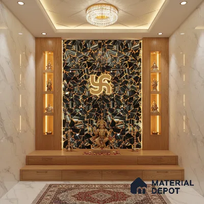 Black Marble Look Alabaster Sheet/Panel 8 ft x 2 ft - 8 mm | PN 03176 | Suitable for Pooja Room, Feature Wall, Foyer, Ceiling & Reception | Width is Subjected to 5% Variation