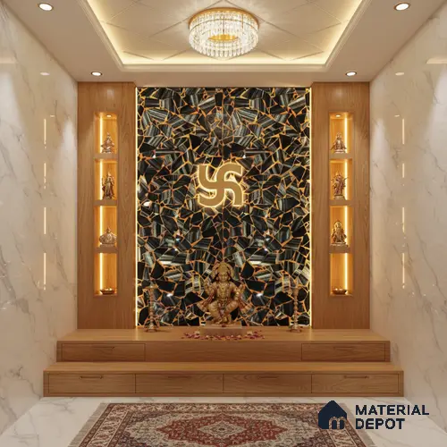 Black Marble Look Alabaster Sheet/Panel 8 ft x 2 ft - 8 mm | PN 03176 | Suitable for Pooja Room, Feature Wall, Foyer, Ceiling & Reception | Width is Subjected to 5% Variation