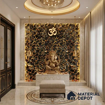 Black Marble Look Alabaster Sheet/Panel 8 ft x 2 ft - 8 mm | PN 03176 | Suitable for Pooja Room, Feature Wall, Foyer, Ceiling & Reception | Width is Subjected to 5% Variation
