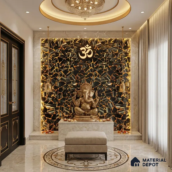 Black Marble Look Alabaster Sheet/Panel 8 ft x 2 ft - 8 mm | PN 03176 | Suitable for Pooja Room, Feature Wall, Foyer, Ceiling & Reception | Width is Subjected to 5% Variation