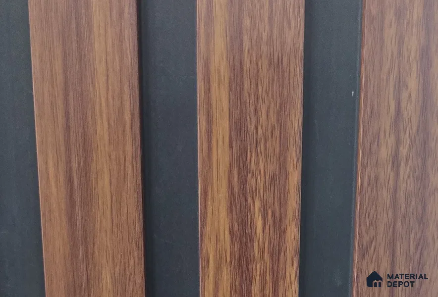Brown Wooden Louver PN 03785 9.5 ft x 7.9 inch PVC Panel - 14 mm | Suitable for Feature Wall, TV Unit & Living Room | Width is Subjected to 5% Variation