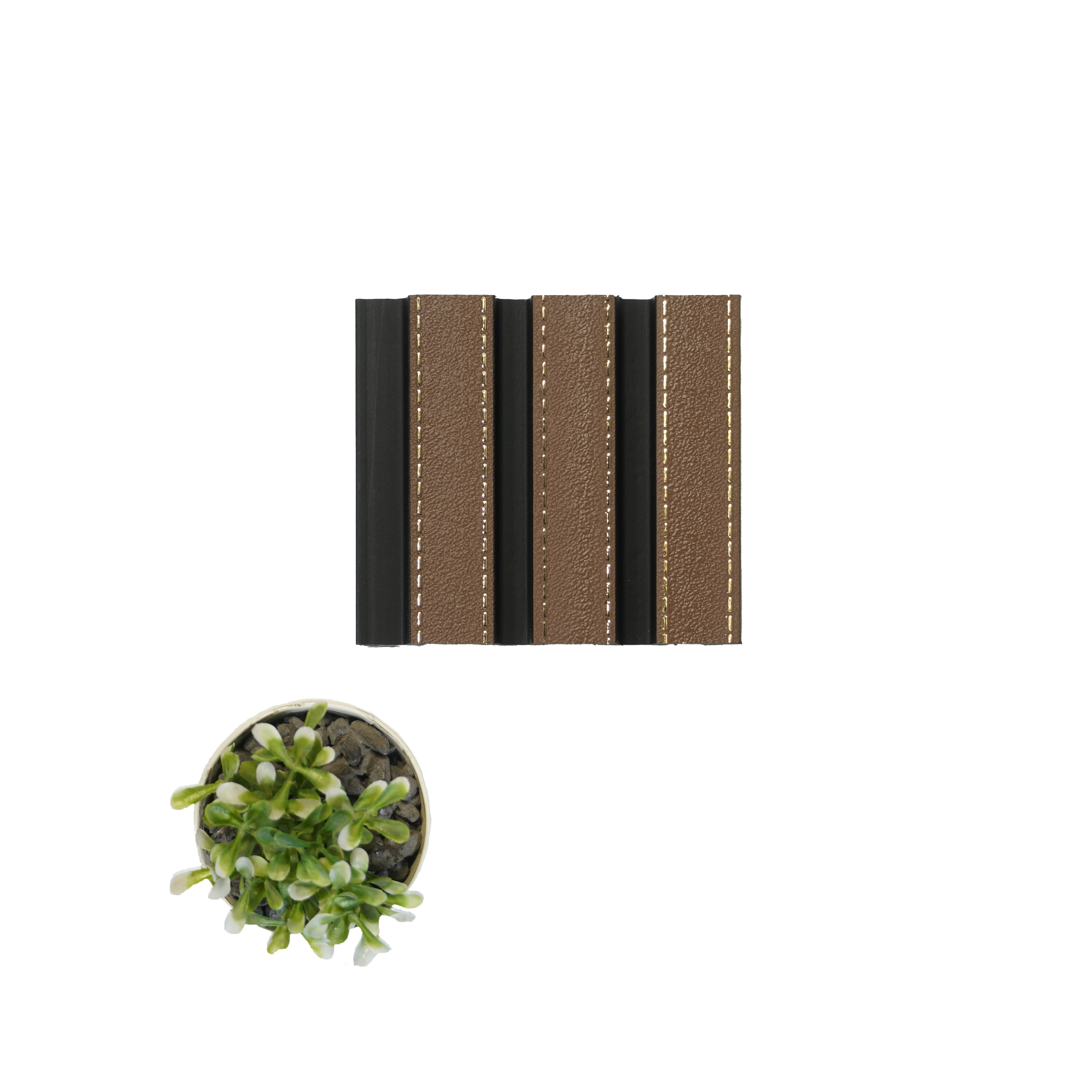 Brown Leather Louver PN 04546 8 ft x 4.9 inch Charcoal Panel - 12 mm | Suitable for Feature Wall, TV Unit & Living Room | Width is Subjected to 5% Variation