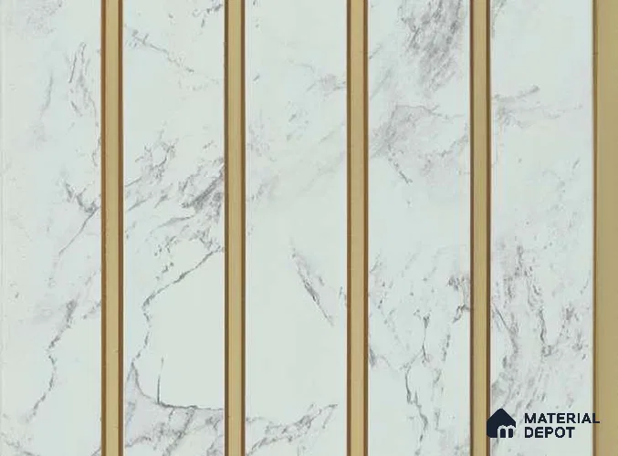 White Marble Louver PN 05634 8 ft x 6 inch Charcoal Panel - 11 mm | Suitable for Feature Wall, TV Unit & Living Room | Width is Subjected to 5% Variation