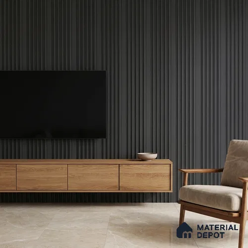 Graphite Black Plain Colour Look PN 05654 8 ft x 4.8 inch Charcoal Panel - 11 mm | Suitable for Feature Wall, TV Unit & Living Room | Width is Subjected to 5% Variation