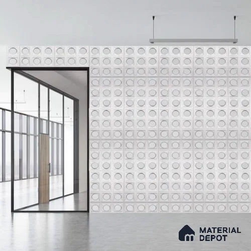 Ice White PU Stone Panel 2 ft x 2 ft Square Rounds Series | PN 05864 CQ Frost Stone Interior Grade PU Stone Panel | Thickness Varies from 75 mm - 85 mm | Width is Subjected to 5% Variation