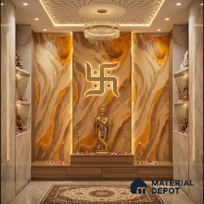 Multi Colour Marble Look Alabaster Sheet/Panel 8 ft x 4 ft - 6 mm | PN 05866 (MN 932) | Suitable for Pooja Room, Feature Wall, Ceiling & Reception | Width is Subjected to 5% Variation