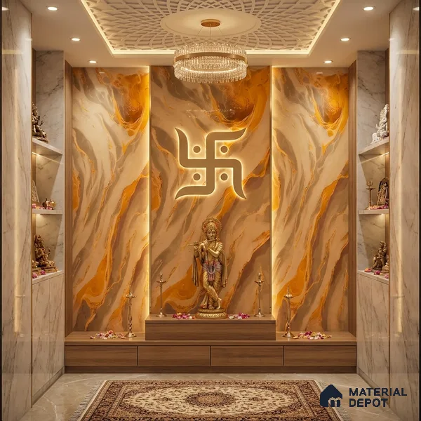 Multi Colour Marble Look Alabaster Sheet/Panel 8 ft x 4 ft - 6 mm | PN 05866 (MN 932) | Suitable for Pooja Room, Feature Wall, Ceiling & Reception | Width is Subjected to 5% Variation