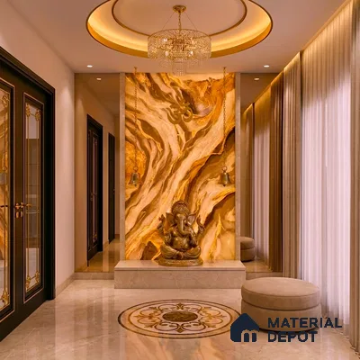 Multi Colour Marble Look Alabaster Sheet/Panel 8 ft x 4 ft - 6 mm | PN 05866 (MN 932) | Suitable for Pooja Room, Feature Wall, Ceiling & Reception | Width is Subjected to 5% Variation