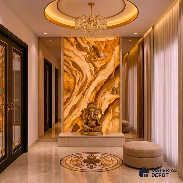 Multi Colour Marble Look Alabaster Sheet/Panel 8 ft x 4 ft - 6 mm | PN 05866 (MN 932) | Suitable for Pooja Room, Feature Wall, Ceiling & Reception | Width is Subjected to 5% Variation