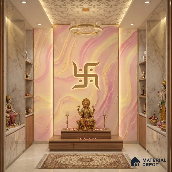 Multi Colour Marble Look Alabaster Sheet/Panel 8 ft x 4 ft - 6 mm | PN 05867 (MN 933) | Suitable for Pooja Room, Feature Wall, Ceiling & Reception | Width is Subjected to 5% Variation