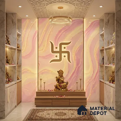 Multi Colour Marble Look Alabaster Sheet/Panel 8 ft x 4 ft - 6 mm | PN 05867 (MN 933) | Suitable for Pooja Room, Feature Wall, Ceiling & Reception | Width is Subjected to 5% Variation