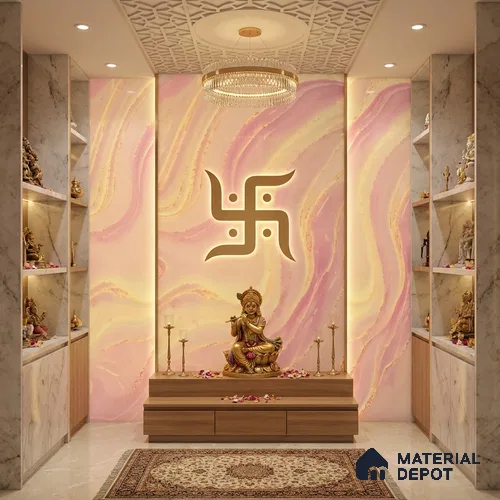 Multi Colour Marble Look Alabaster Sheet/Panel 8 ft x 4 ft - 6 mm | PN 05867 (MN 933) | Suitable for Pooja Room, Feature Wall, Ceiling & Reception | Width is Subjected to 5% Variation