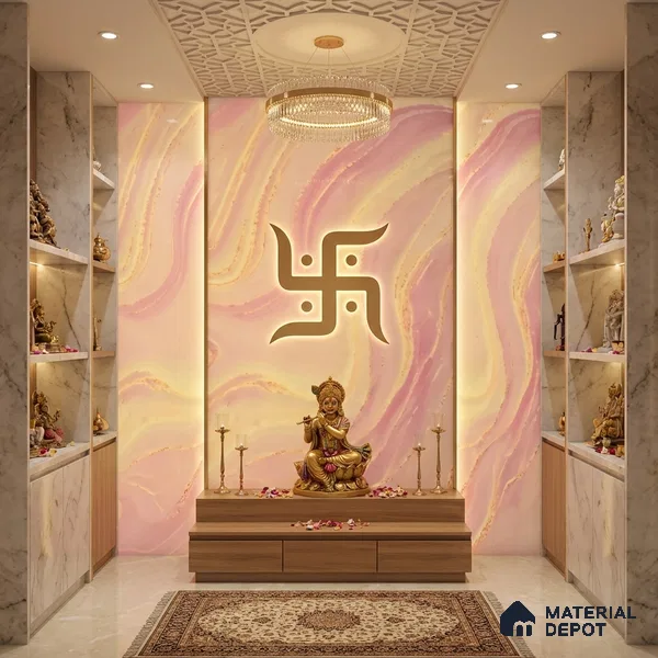 Multi Colour Marble Look Alabaster Sheet/Panel 8 ft x 4 ft - 6 mm | PN 05867 (MN 933) | Suitable for Pooja Room, Feature Wall, Ceiling & Reception | Width is Subjected to 5% Variation