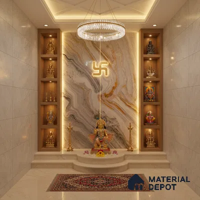 Multi Colour Marble Look Alabaster Sheet/Panel 8 ft x 4 ft - 6 mm | PN 05868 (MN 934) | Suitable for Pooja Room, Feature Wall, Ceiling & Reception | Width is Subjected to 5% Variation