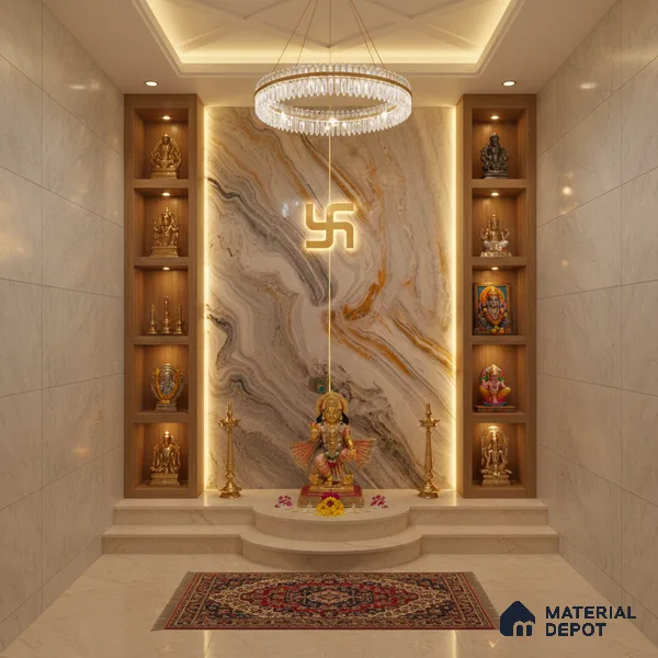 Multi Colour Marble Look Alabaster Sheet/Panel 8 ft x 4 ft - 6 mm | PN 05868 (MN 934) | Suitable for Pooja Room, Feature Wall, Ceiling & Reception | Width is Subjected to 5% Variation