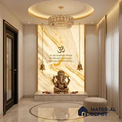 Multi Colour Marble Look Alabaster Sheet/Panel 8 ft x 4 ft - 6 mm | PN 05868 (MN 934) | Suitable for Pooja Room, Feature Wall, Ceiling & Reception | Width is Subjected to 5% Variation