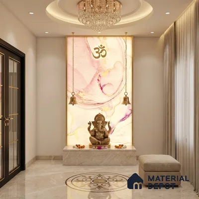 Multi Colour Marble Look Alabaster Sheet/Panel 8 ft x 4 ft - 6 mm | PN 05869 (MN 935) | Suitable for Pooja Room, Feature Wall, Ceiling & Reception | Width is Subjected to 5% Variation