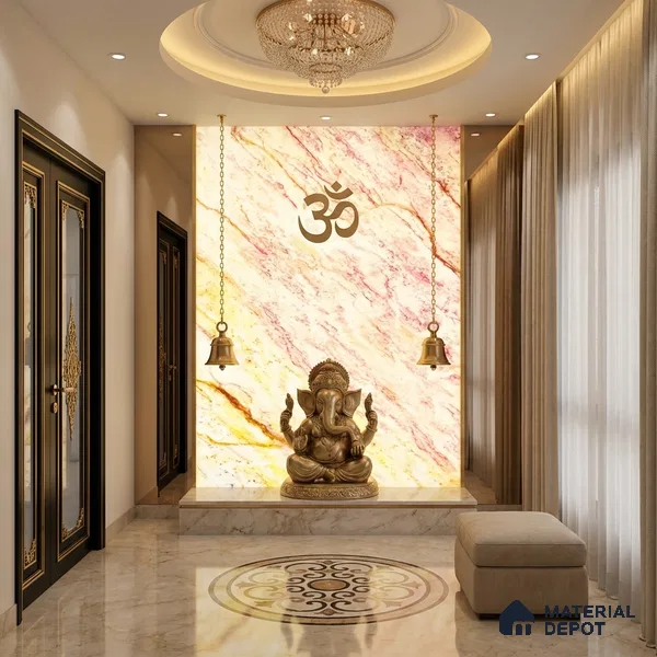 Multi Colour Marble Look Alabaster Sheet/Panel 8 ft x 4 ft - 6 mm | PN 05870 (MN 936) | Suitable for Pooja Room, Feature Wall, Ceiling & Reception | Width is Subjected to 5% Variation