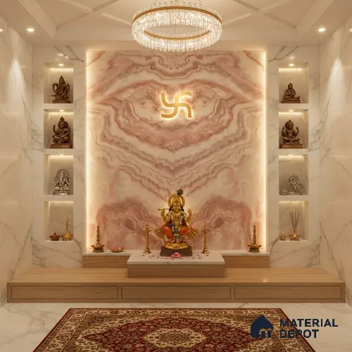 Multi Colour Marble Look Alabaster Sheet/Panel 8 ft x 4 ft - 6 mm | PN 05871 (MN 937) | Suitable for Pooja Room, Feature Wall, Ceiling & Reception | Width is Subjected to 5% Variation