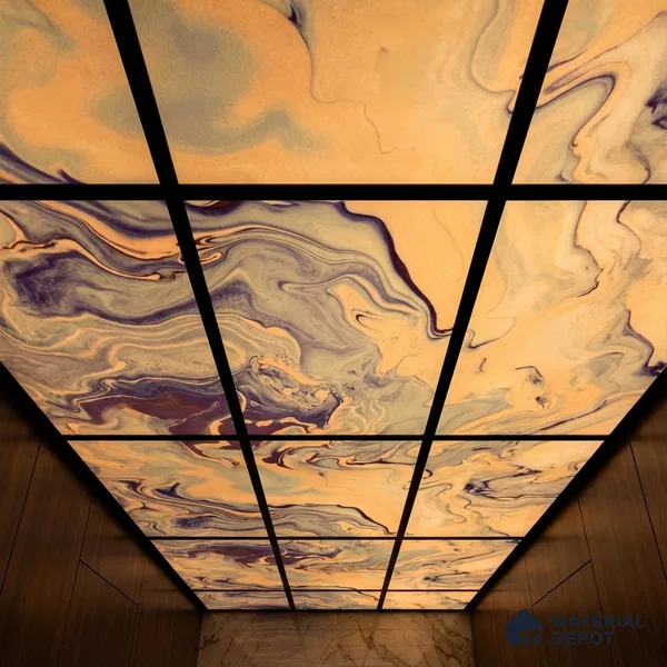 Multi Colour Marble Look Alabaster Sheet/Panel 8 ft x 4 ft - 6 mm | PN 05872 (MN 938) | Suitable for Pooja Room, Feature Wall, Ceiling & Reception | Width is Subjected to 5% Variation